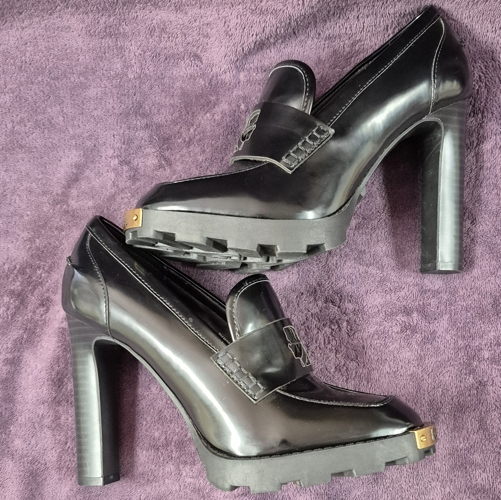 Karl Lagerfeld Paris Virna Black High Heel Patent Faux Leather Shoe Size 7.5 M - Picture 6 of 11